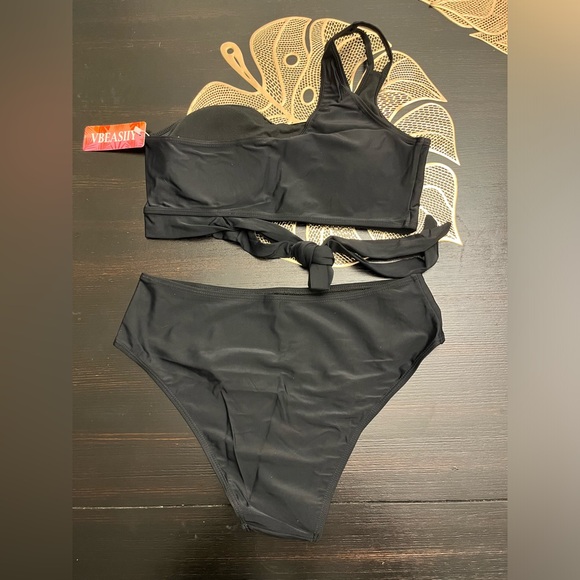 MOOSLOVER Women One Shoulder High Waisted Bikini Tie High Cut Two Piece Swimsuit - Picture 4 of 6